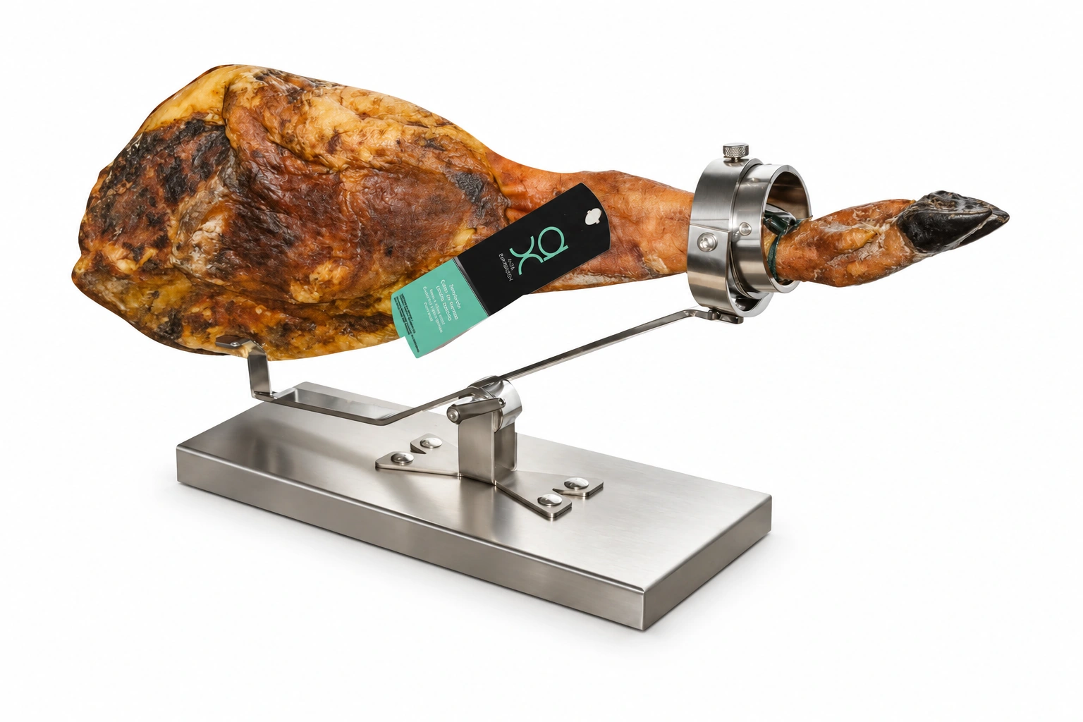 Jamón ibérico ALMAZARA sobre fondo blanco